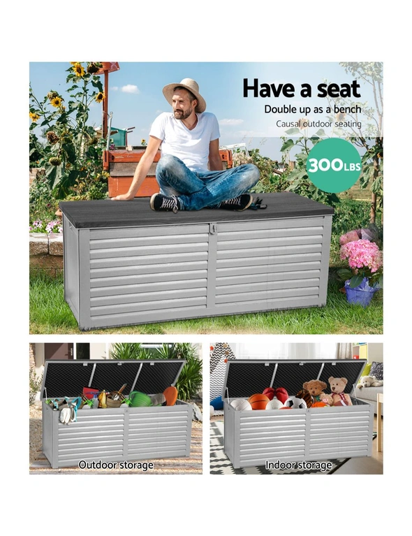 Gardeon Outdoor Storage Box 390L Container Lockable Garden Bench Tools Toy Shed Black, hi-res image number null