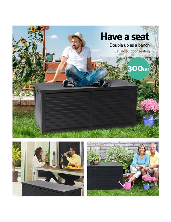 Gardeon Outdoor Storage Box 490L Container Lockable Garden Bench Shed Tools Toy All Black, hi-res image number null