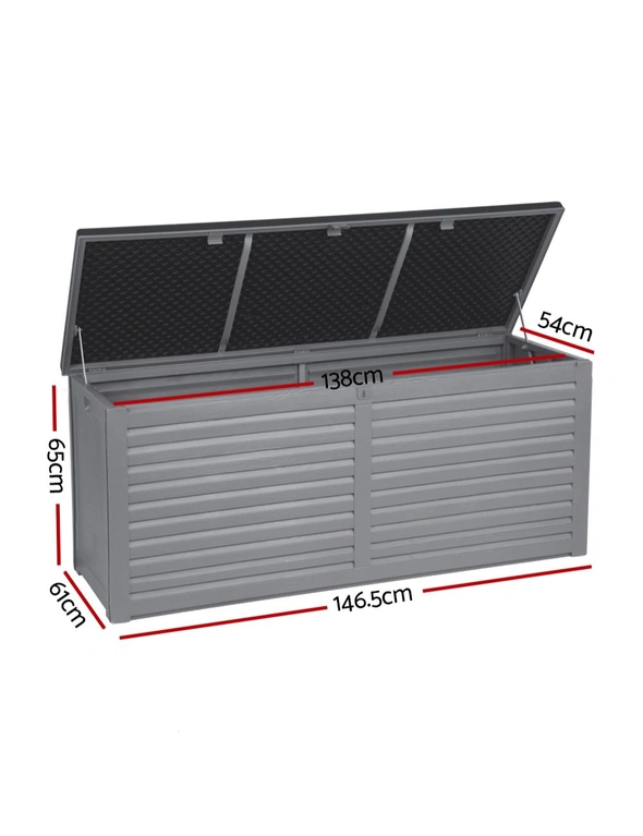 Gardeon Outdoor Storage Box 490L Container Lockable Garden Bench Tools Toy Shed Black, hi-res image number null