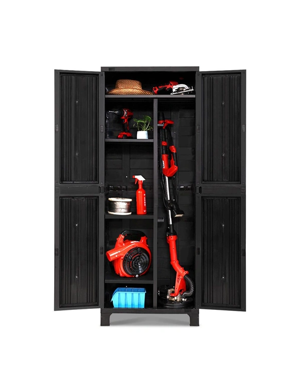Gardeon 173cm Outdoor Storage Cabinet Box Lockable Cupboard Sheds Garage Adjustable Black, hi-res image number null
