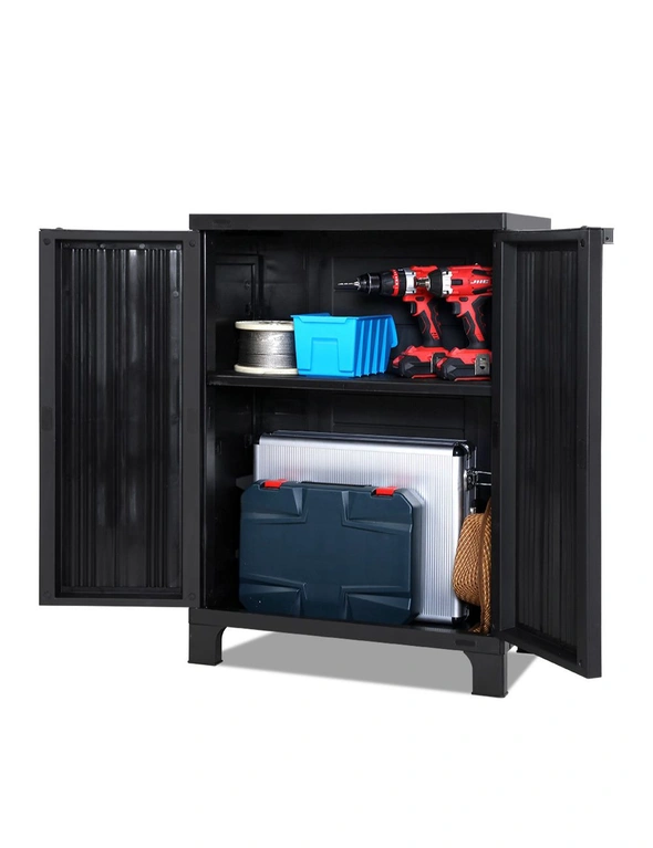 Gardeon 92cm Outdoor Storage Cabinet Box Lockable Cupboard Sheds Garage Adjustable Black, hi-res image number null