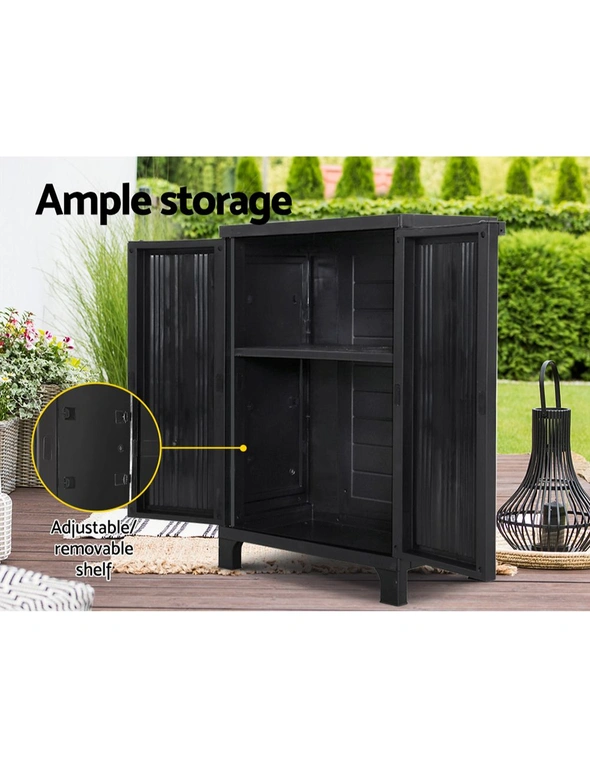 Gardeon 92cm Outdoor Storage Cabinet Box Lockable Cupboard Sheds Garage Adjustable Black, hi-res image number null