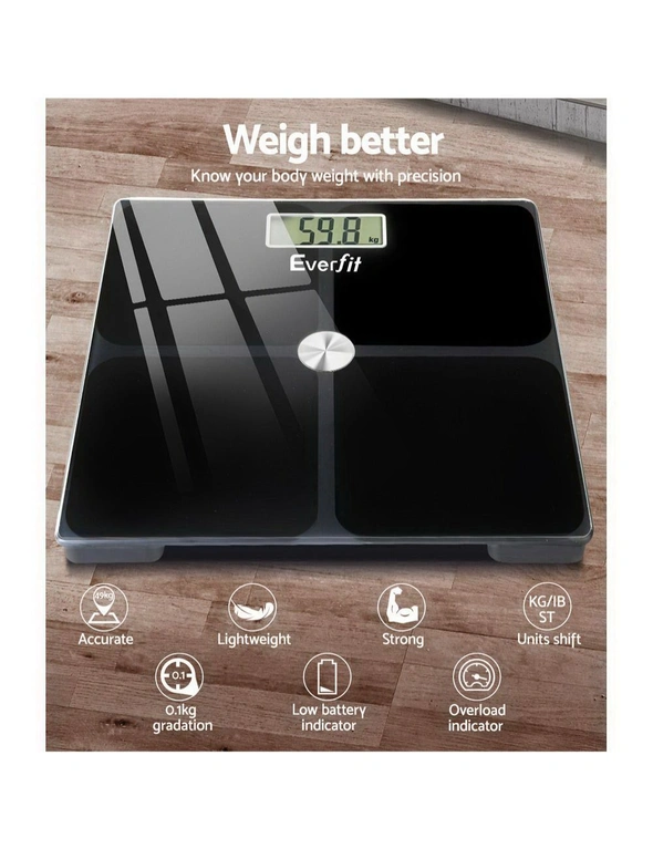 Everfit Body Fat Bathroom Scale Weighing Tracker Gym 180KG | Rivers ...