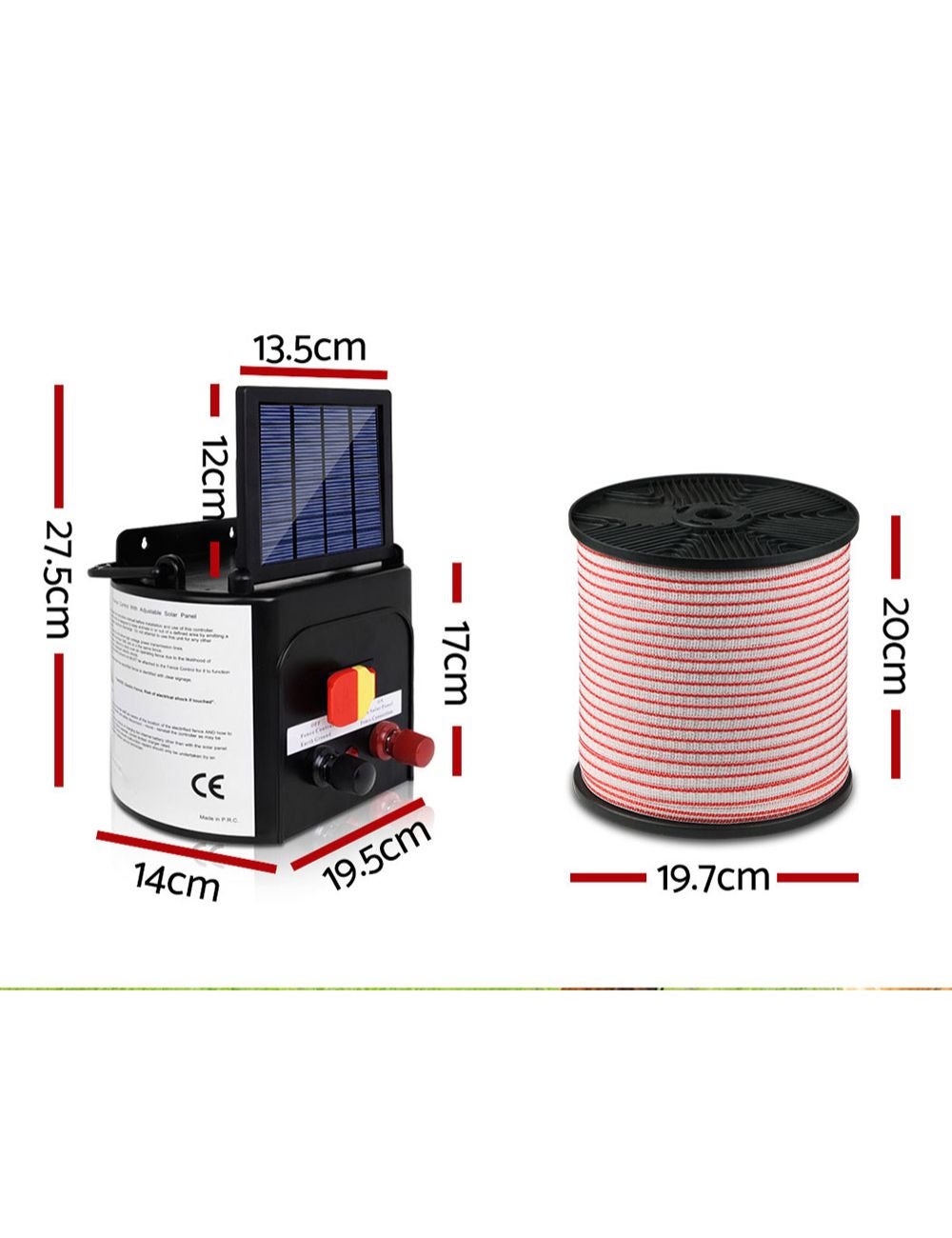 Giantz Fence Energiser 5KM Solar Powered Electric 400M Poly Tape ...