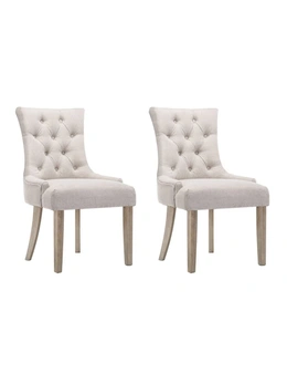 Artiss Set of 2 Dining Chair Beige CAYES French Provincial Chairs Wooden Fabric Retro Cafe