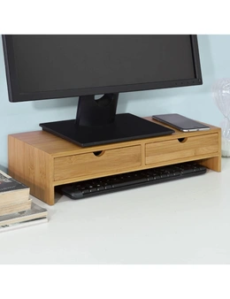 Bamboo Monitor Stand Desk Organizer with 2 Drawers
