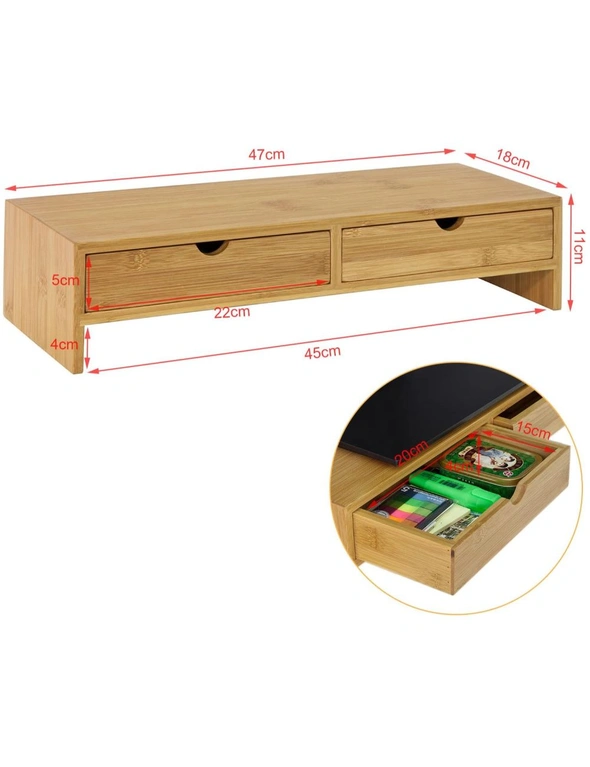 Bamboo Monitor Stand Desk Organizer with 2 Drawers, hi-res image number null