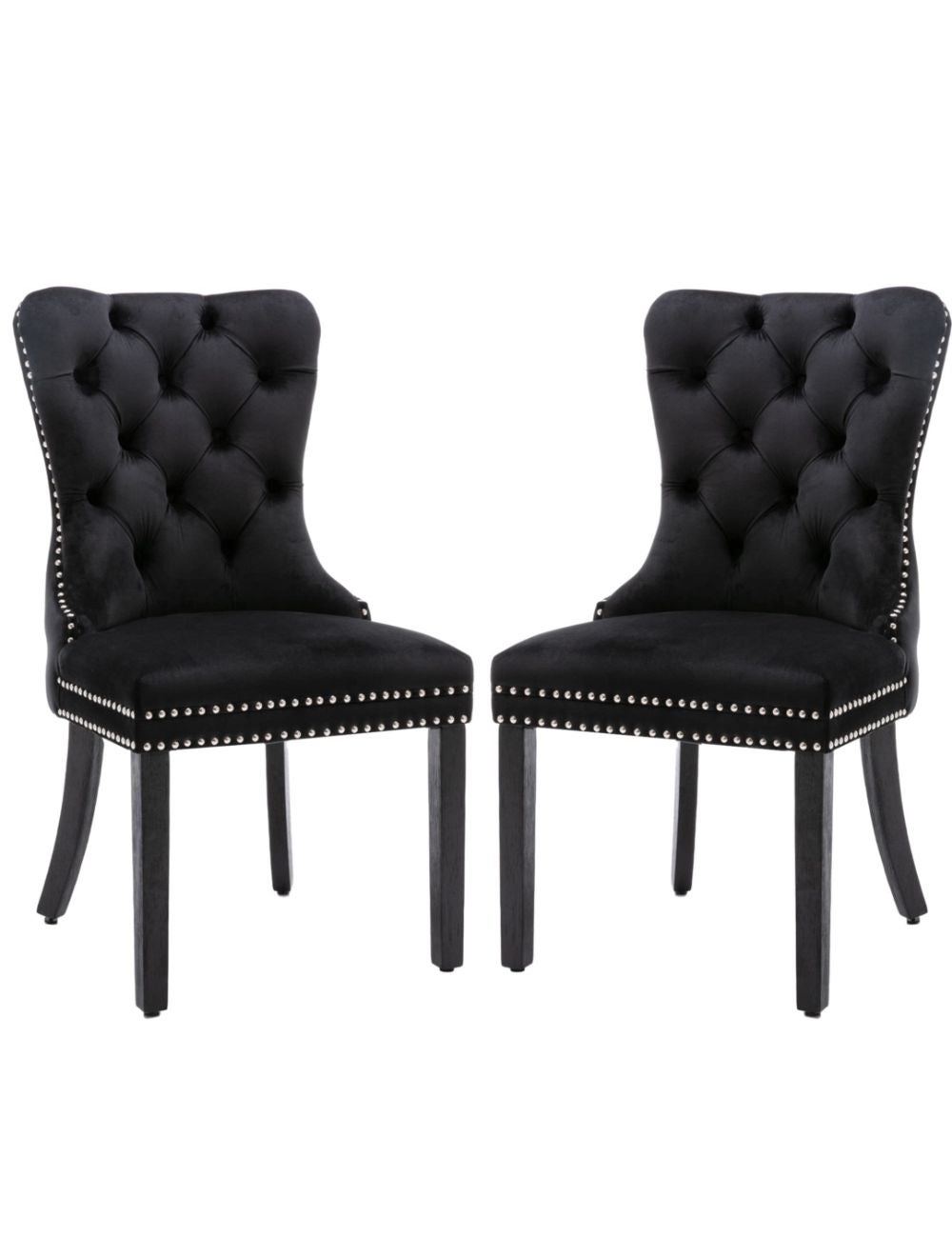 2x Velvet Dining Chairs Upholstered Tufted Kithcen Chair with Solid ...