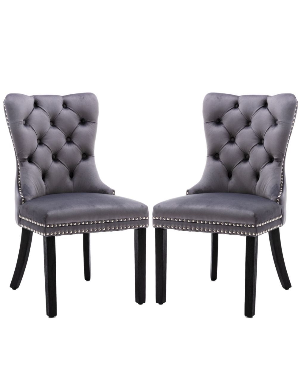 2x Velvet Dining Chairs Upholstered Tufted Kithcen Chair with Solid ...