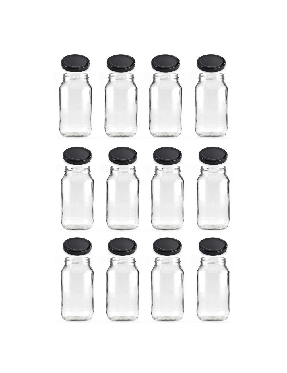 12x 500ml Flint Glass Jars + Twist Lids - Round Food Storage Preserving ...