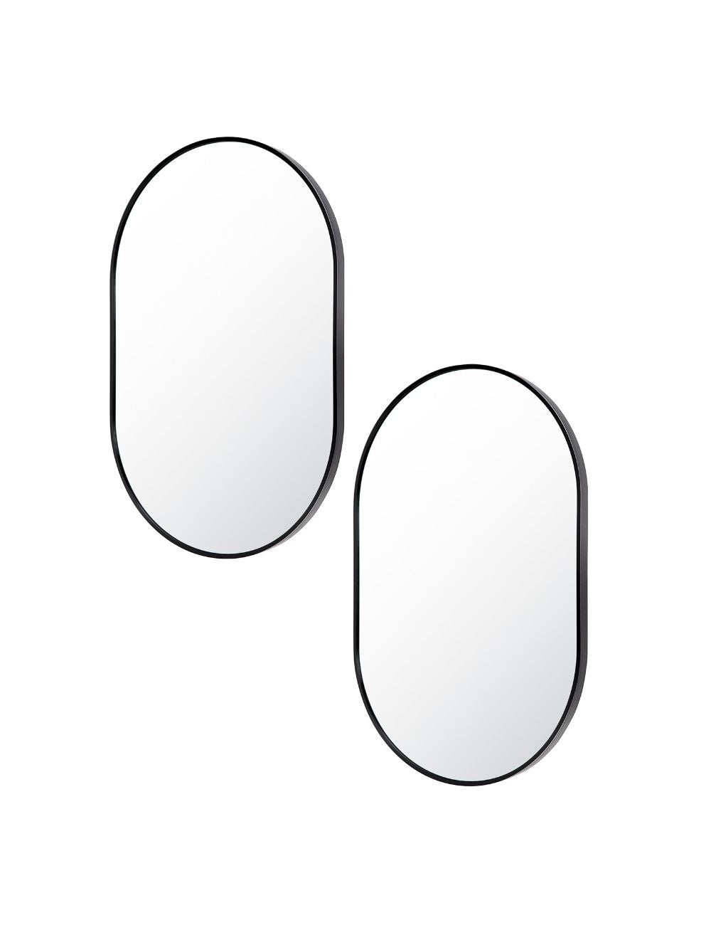 2 Set Wall Mirror Oval Aluminum Frame Bathroom 50x75cm BLACK | Millers