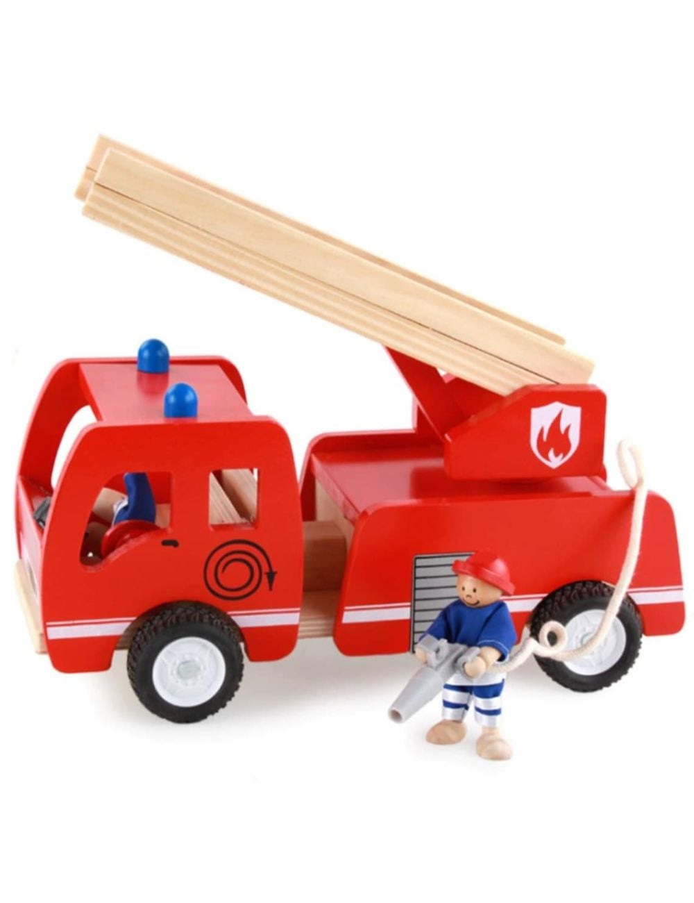 Fire truck wooden 3 years + with ladder and firemen Fire engine Red ...