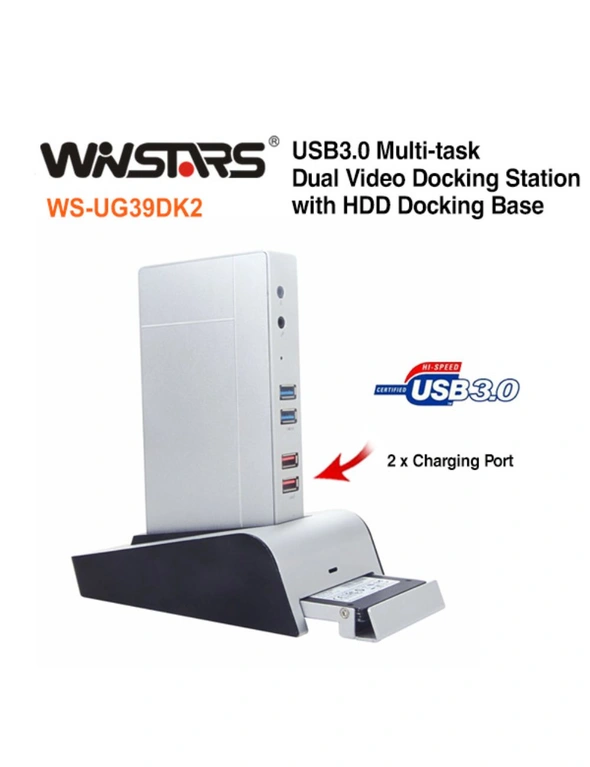 Winstars USB3.0 Multi-task Dual Video  Docking Station with HDD Docking Base, hi-res image number null