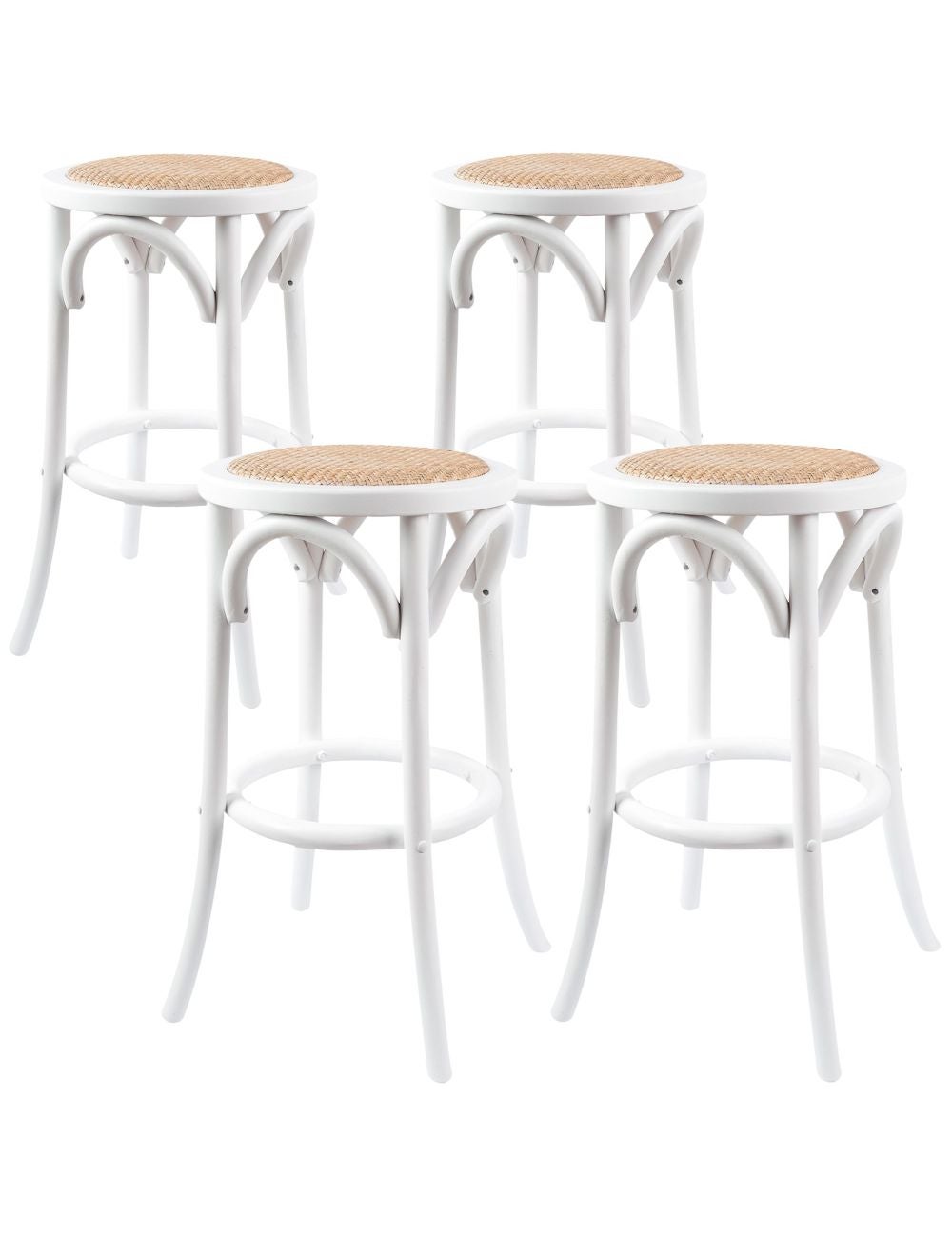 Aster 4pc Round Bar Stools Dining Stool Chair Solid Birch Wood Rattan ...