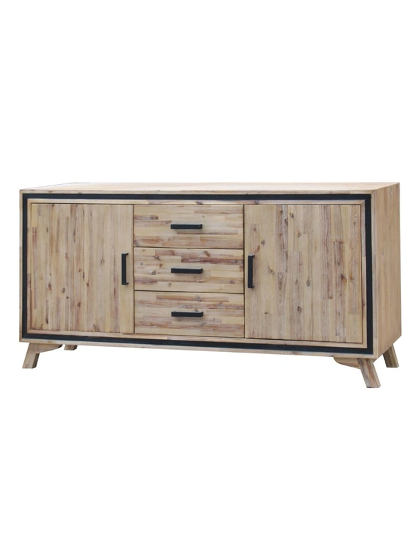 Buffet Sideboard in Silver Brush Colour with Solid Acacia & Veneer Wooden Frame Storage Cabinet with Drawers, hi-res image number null