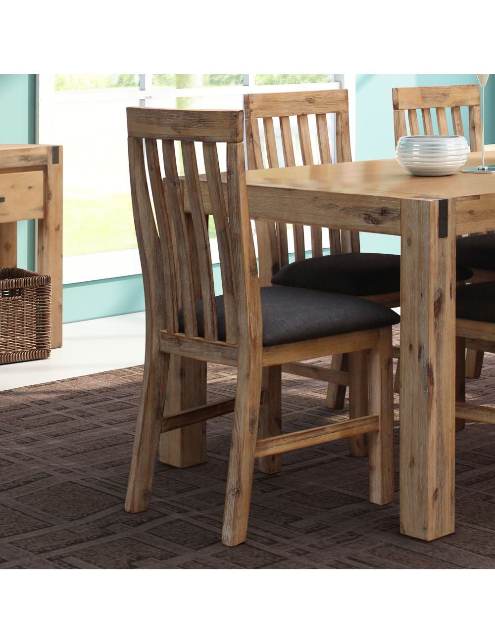 2x Wooden Frame Leatherette in Solid Wood Acacia & Veneer Dining Chairs ...