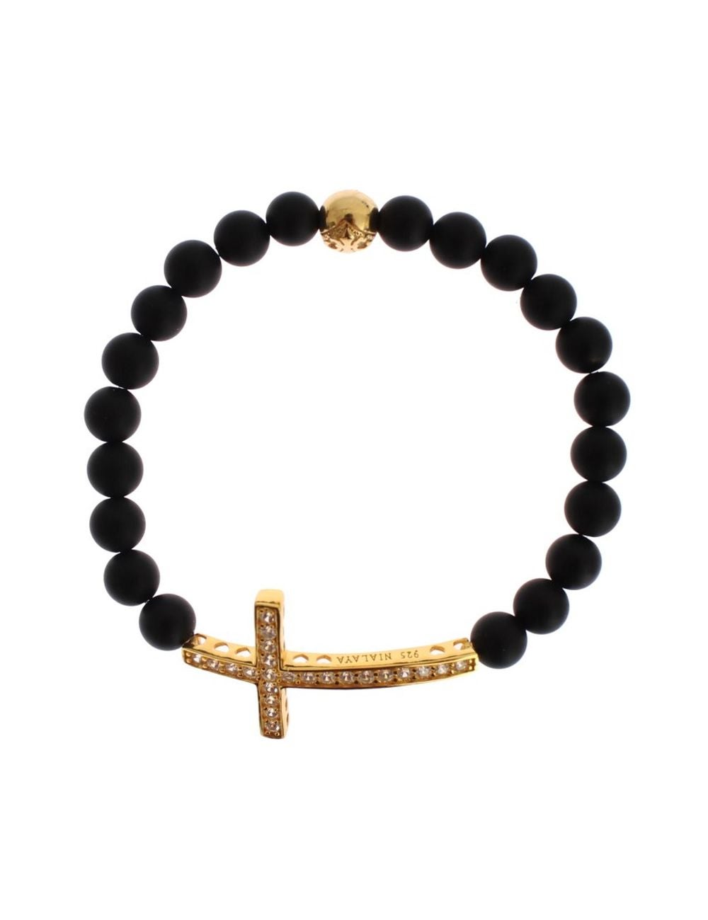 Authentic NIALAYA Bracelet with Matte Onyx Beads and CZ Diamond Cross M ...