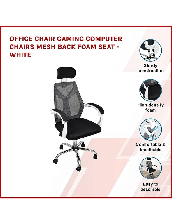 Office Chair Gaming Computer Chairs Mesh Back Foam Seat - White, hi-res image number null