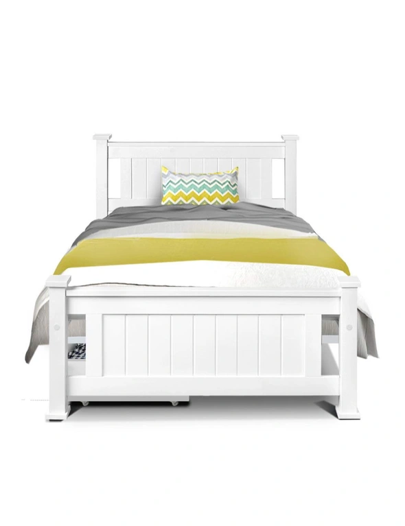 Artiss Bed Frame Single Size Wooden with 2 Drawers White RIO, hi-res image number null
