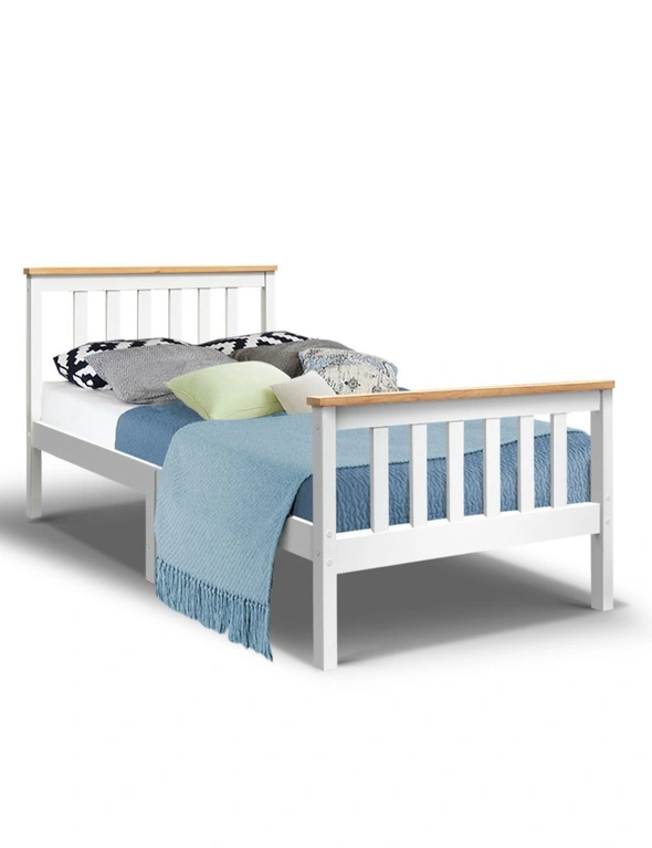 Artiss Bed Frame Single Size Wooden White PONY, hi-res image number null