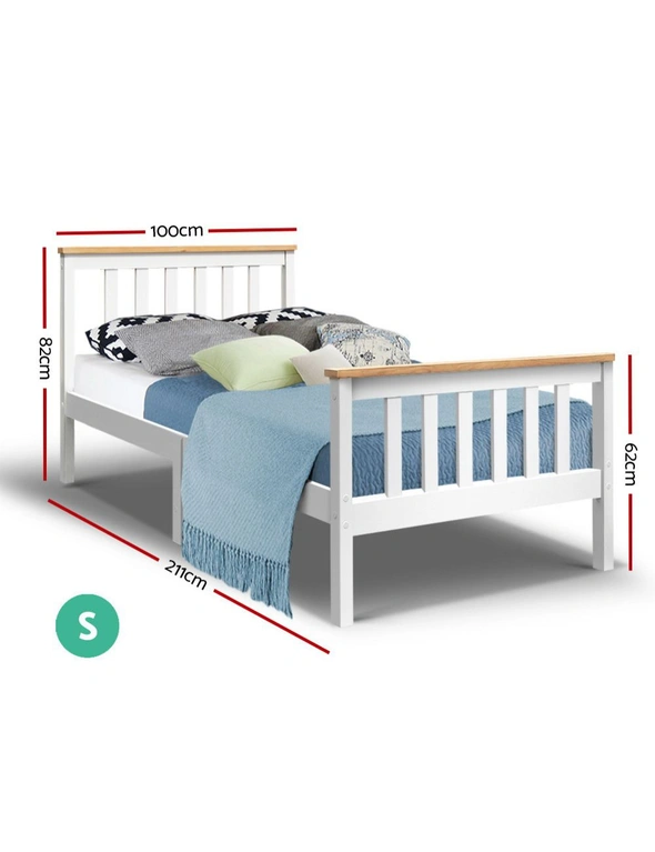 Artiss Bed Frame Single Size Wooden White PONY, hi-res image number null