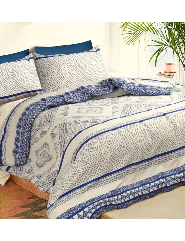 Amsons 100% Cotton Quilt Cover Set - Hampton - Cream/Blue with extra pillowcase pair, hi-res image number null