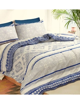 Amsons 100% Cotton Quilt Cover Set - Hampton - Cream/Blue with extra pillowcase pair