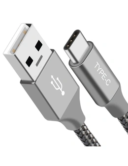ASTROTEK 1m USB-C 3.1 Type-C Data Sync Charger Cable Silver Strong Braided Heavy Duty Fast Charging for Samsung Galaxy Note 8 S8 Plus LG Google Macboo