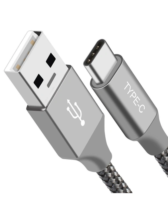 ASTROTEK 1m USB-C 3.1 Type-C Data Sync Charger Cable Silver Strong Braided Heavy Duty Fast Charging for Samsung Galaxy Note 8 S8 Plus LG Google Macboo, hi-res image number null