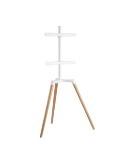 BRATECK Pastel Easel Studio TV Floor Tripod Stand For Most 50''-65'' Flat Panel TVs -- Matte White & Beech