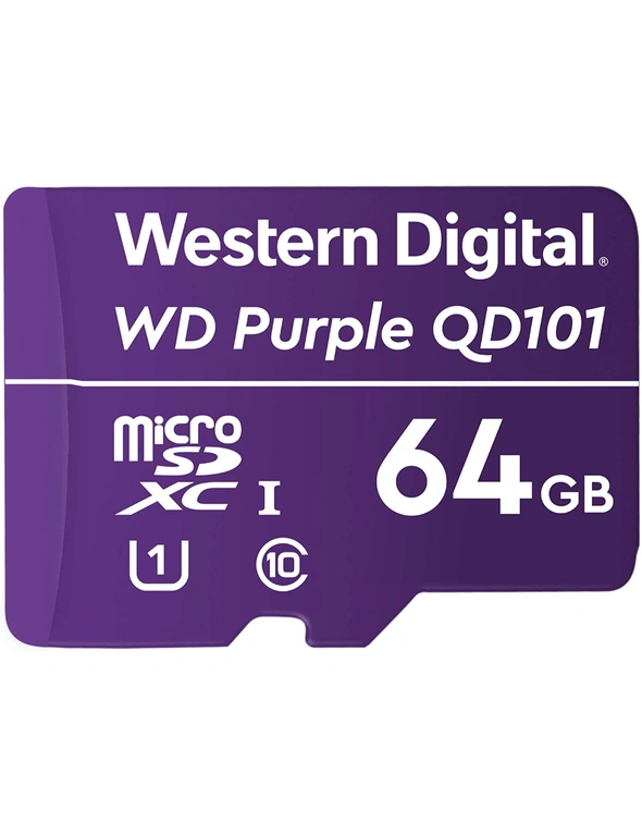 Western Digital WD Purple 64GB MicroSDXC Card 24/7 -25Â°C to 85Â°C Weather & Humidity Resistant for Surveillance IP Cameras mDVRs NVR Dash Cams Drones, hi-res image number null