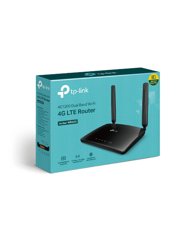 TP-LINK Archer MR400 AC1200 APAC Version 150Mbps Wireless Dual Band Router 4G LTE Router 300Mbps/867Mbps 3x100Mbps LAN, B5/B28 T1 Carrier Compatible, hi-res image number null