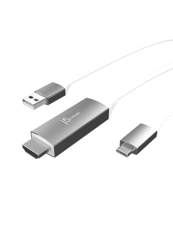 J5create JCC154G USB-C to 4K HDMI Cable With USB Type-A 5V Pass-Through Male USB-A enable you to connect to a USB charger to charge your device, hi-res image number null