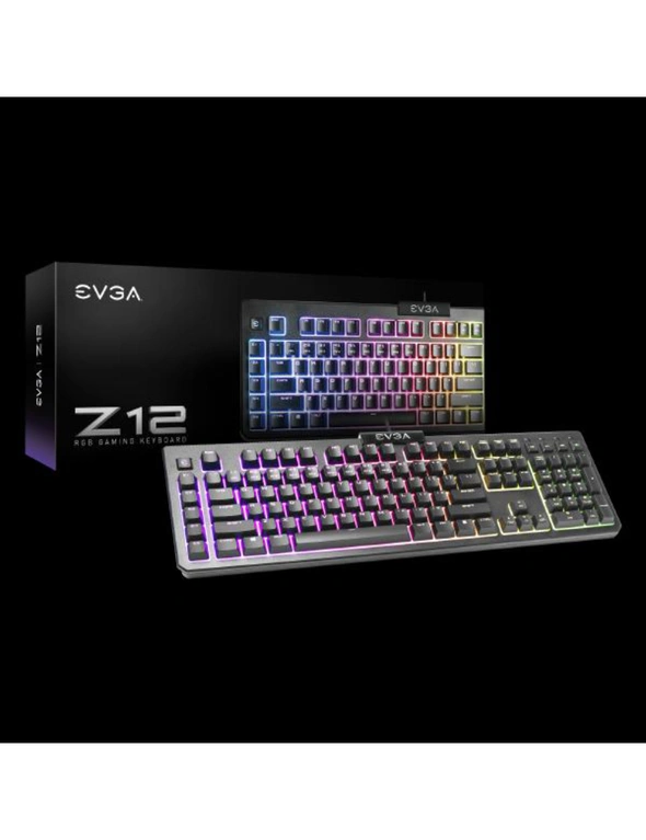 EVGA Z12 RGB Gaming Keyboard, RGB Backlit LED, 5 Programmable Macro Keys, Dedicated Media Keys, Water Resistant, 834-W0-12US-KR, hi-res image number null