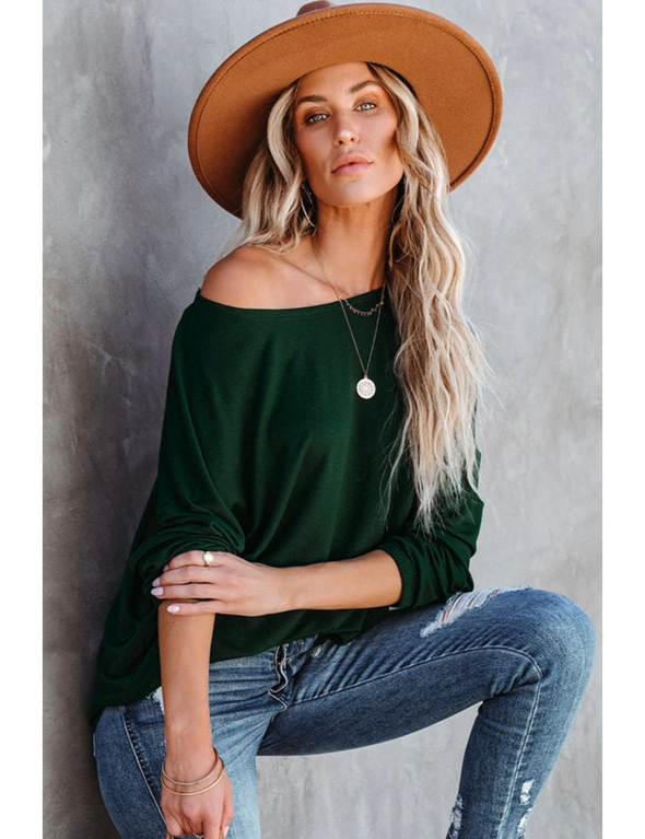 Azura Exchange Green Loose Fit Wide Neck Batwing Sleeves Top, hi-res image number null