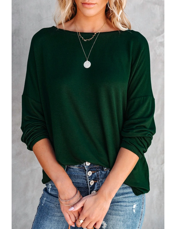 Azura Exchange Green Loose Fit Wide Neck Batwing Sleeves Top, hi-res image number null