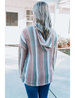 Azura Exchange Multicolor Striped Drop Shoulder Textured Knit Hoodie