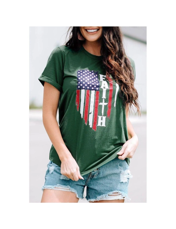 Azura Exchange Green USA American Flag Faith Print T Shirt, hi-res image number null