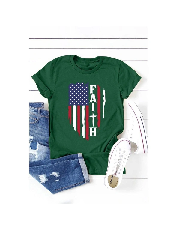 Azura Exchange Green USA American Flag Faith Print T Shirt, hi-res image number null