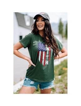 Azura Exchange Green USA American Flag Faith Print T Shirt
