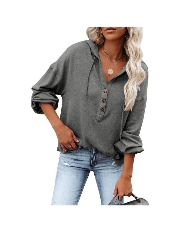 Azura Exchange Gray Buttoned High and Low Hem Hoodie, hi-res image number null