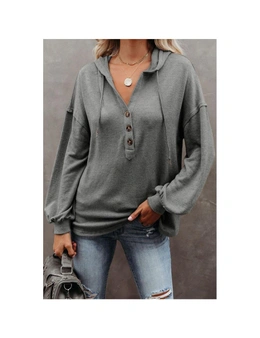 Azura Exchange Gray Buttoned High and Low Hem Hoodie