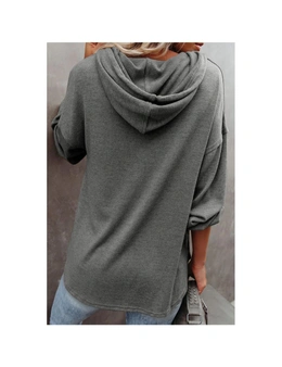 Azura Exchange Gray Buttoned High and Low Hem Hoodie