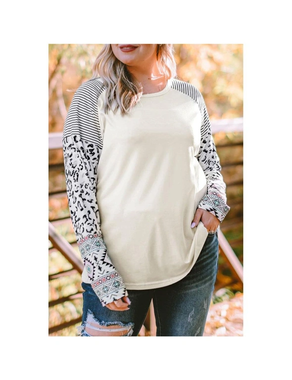 Azura Exchange Apricot Plus Size Contrast Long Sleeve Top, hi-res image number null