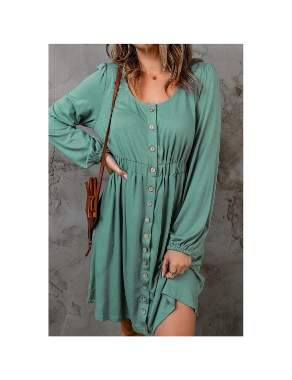 Azura Exchange Green Button Up High Waist Long Sleeve Dress, hi-res image number null