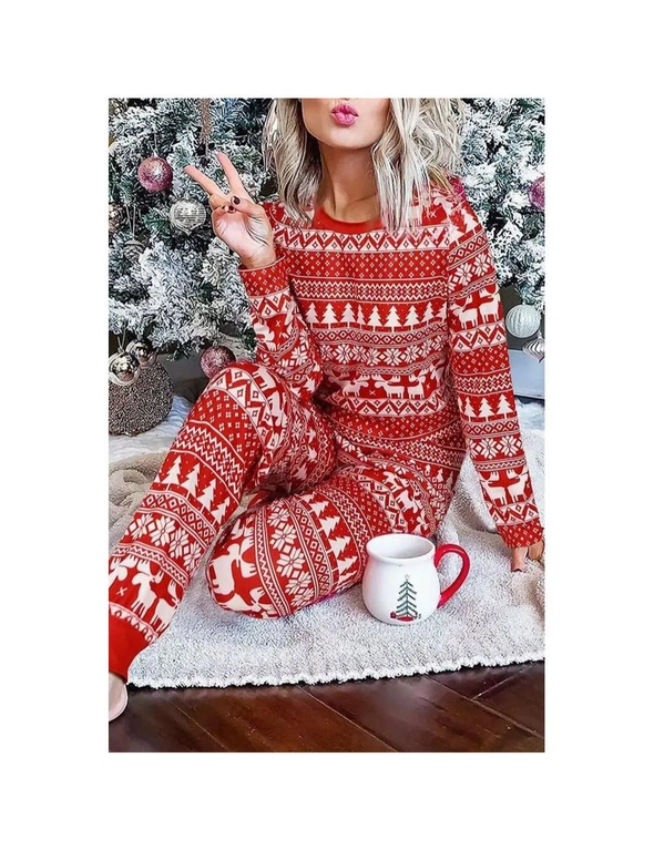 Azura Exchange Red Christmas Tree Reindeer Pullover and Pants Lounge Set, hi-res image number null