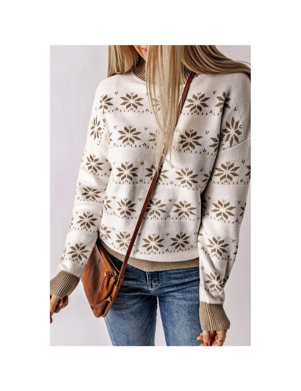 Azura Exchange White Christmas Snowflake High Neck Knit Sweater, hi-res image number null