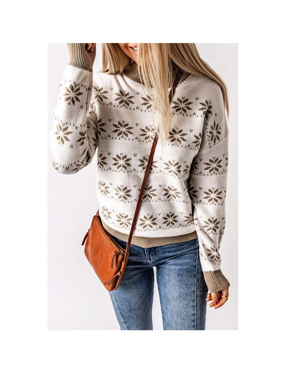 Azura Exchange White Christmas Snowflake High Neck Knit Sweater, hi-res image number null