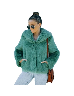 Azura Exchange Green Collared Side Pockets Winter Fuzzy Coat