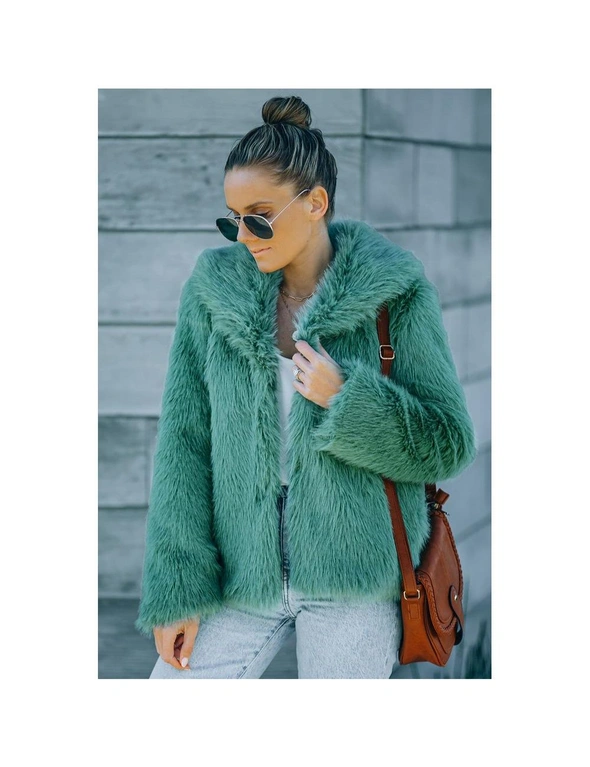 Azura Exchange Green Collared Side Pockets Winter Fuzzy Coat, hi-res image number null